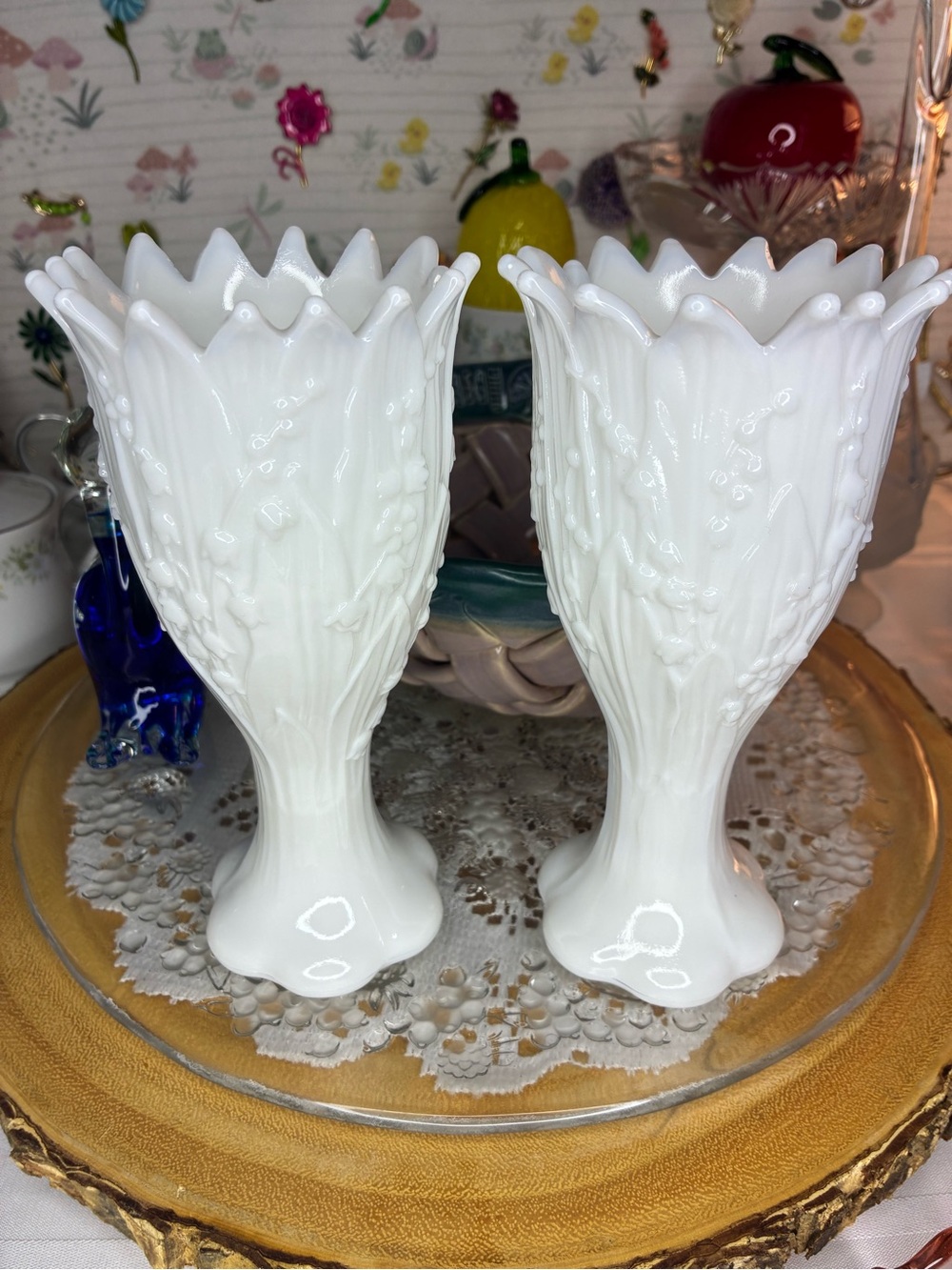 Westmoreland lily of the valley milk glass